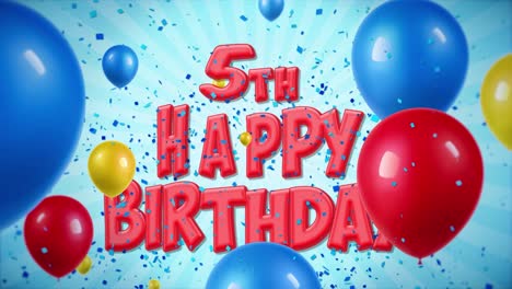 fifth birthday celebration with balloons and confetti