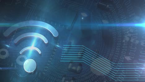 Animation-of-wifi-icon-with-a-microprocessor-over-a-tunnel-made-of-numbers