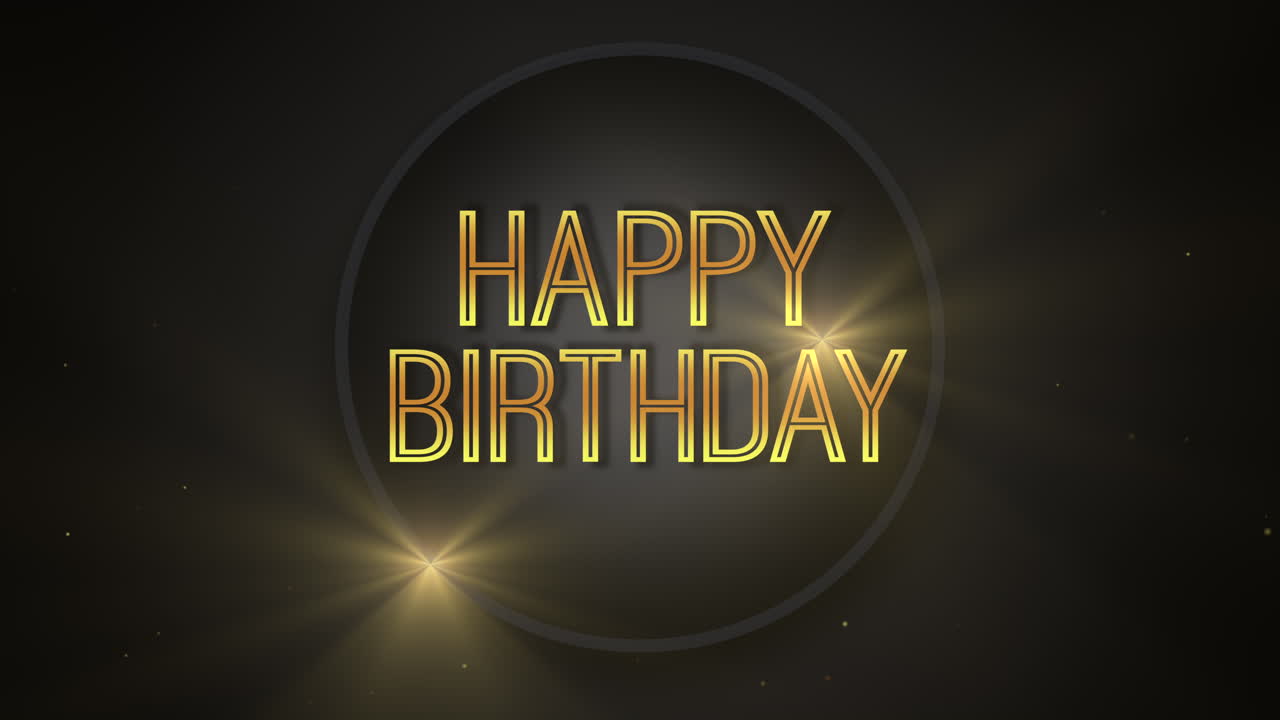 feliz cumpleaños con confeti dorado volando en gradiente negro