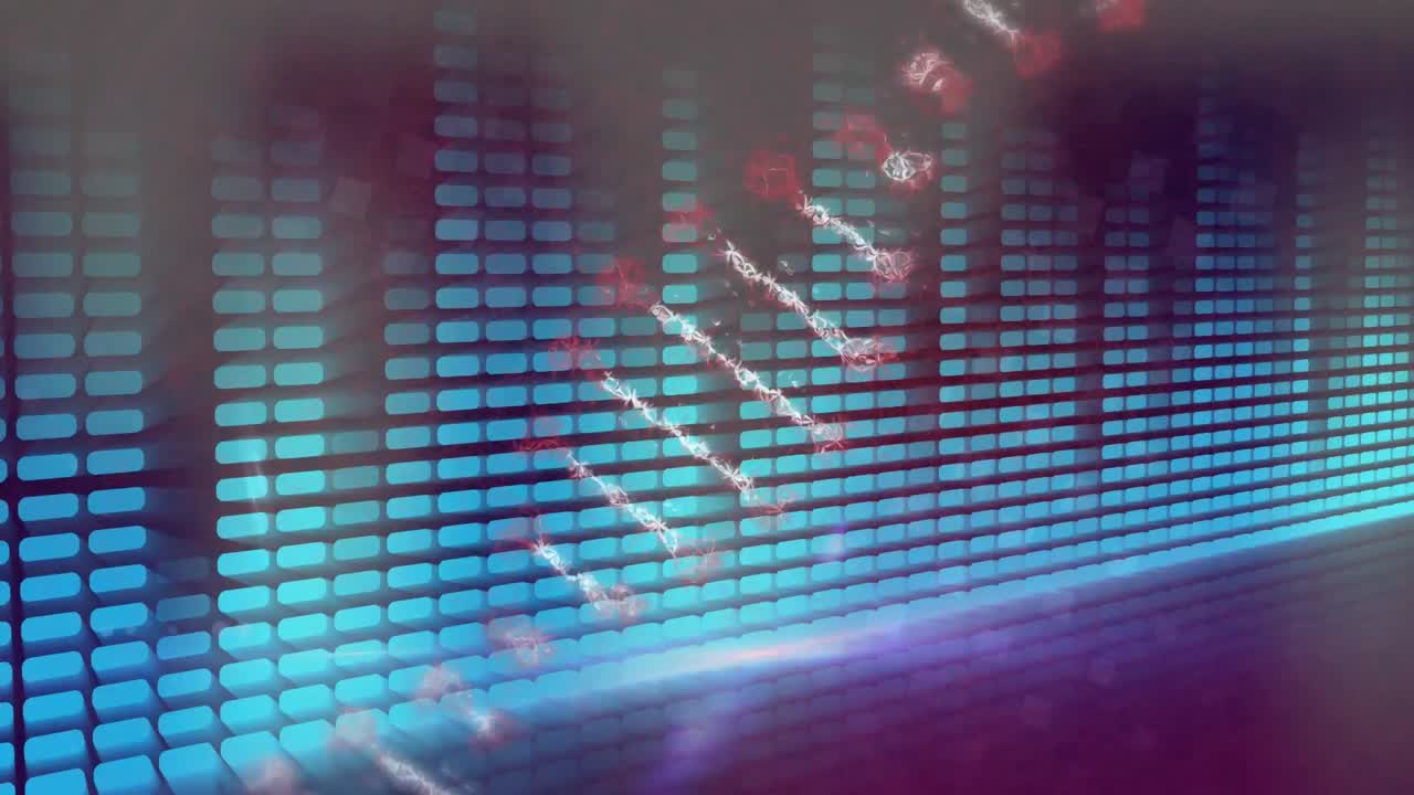 Animation of revolving dna strand and glowing blue rectangles