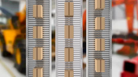 animation of cardboard boxes on conveyor belts in warehouse