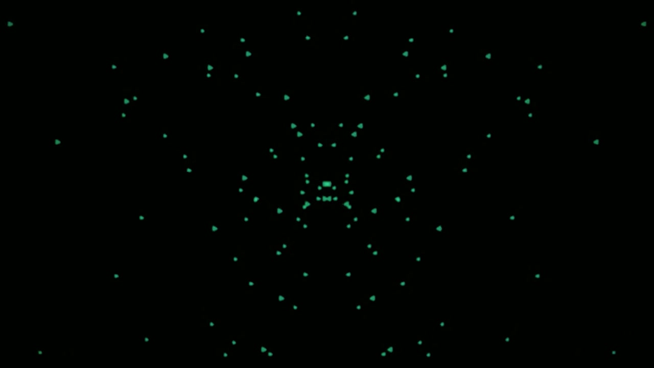 Abstract Symmetrical Green Particle Animation on Black Background