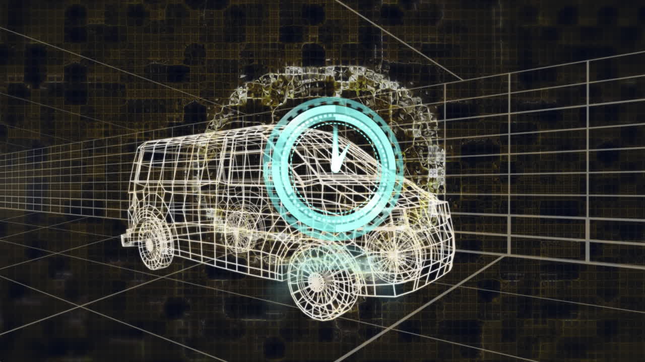 3d 드로잉 모델과 그리드의 시계와 인간 뇌의 애니메이션