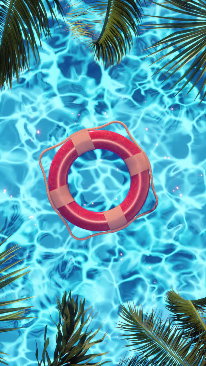 Loop colorful lifebuoy floating in clear blue pool