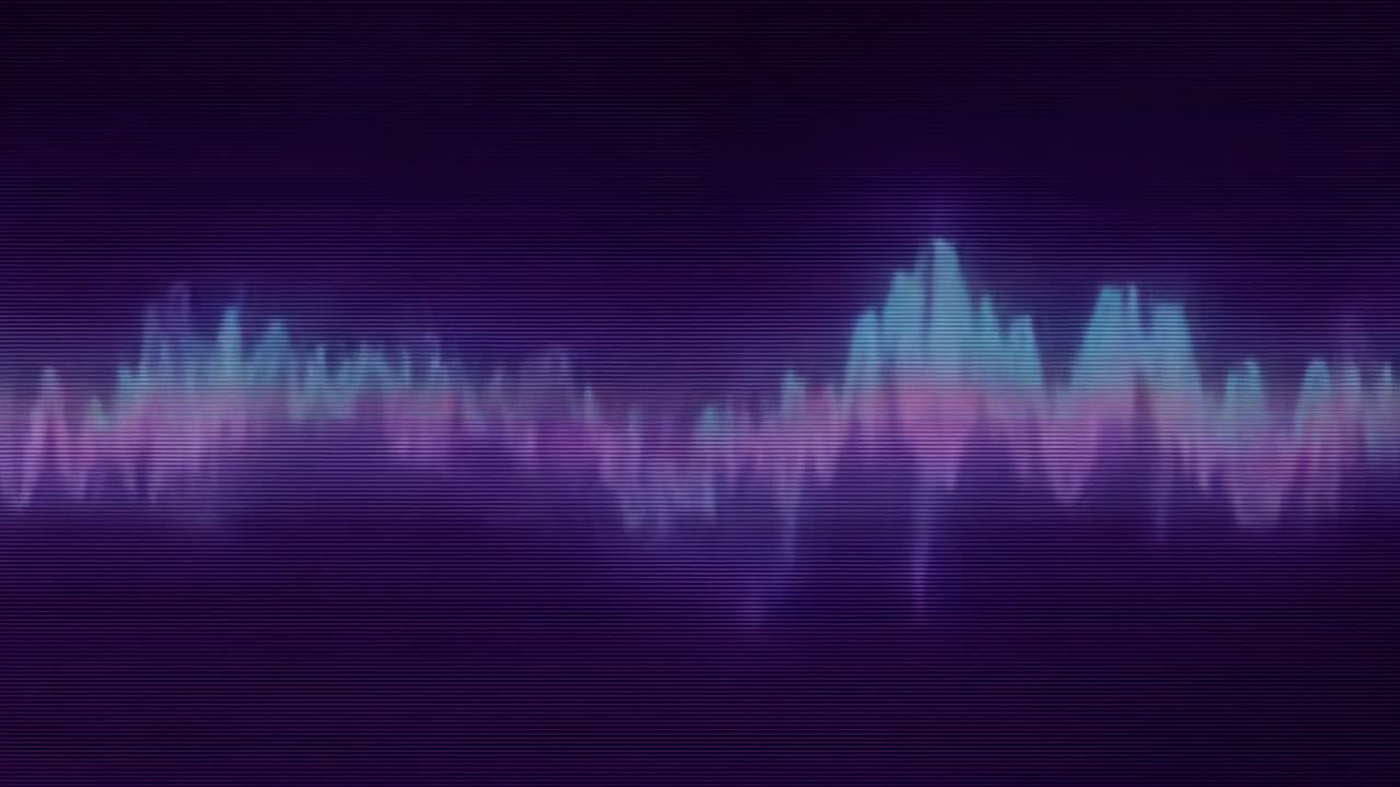 Receiving audio, showing neon waveform rising and falling on purple backdrop, displaying amplitude