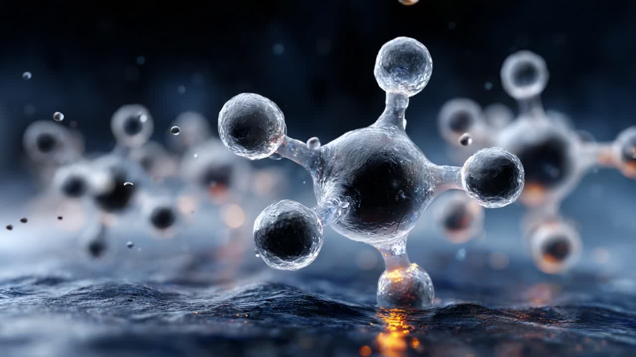 Captivating Animation of Molecular Structures in Water, Highlighting Their Intricate Design and Dynamic Motion in a Beautiful, Abstract 3D Environment