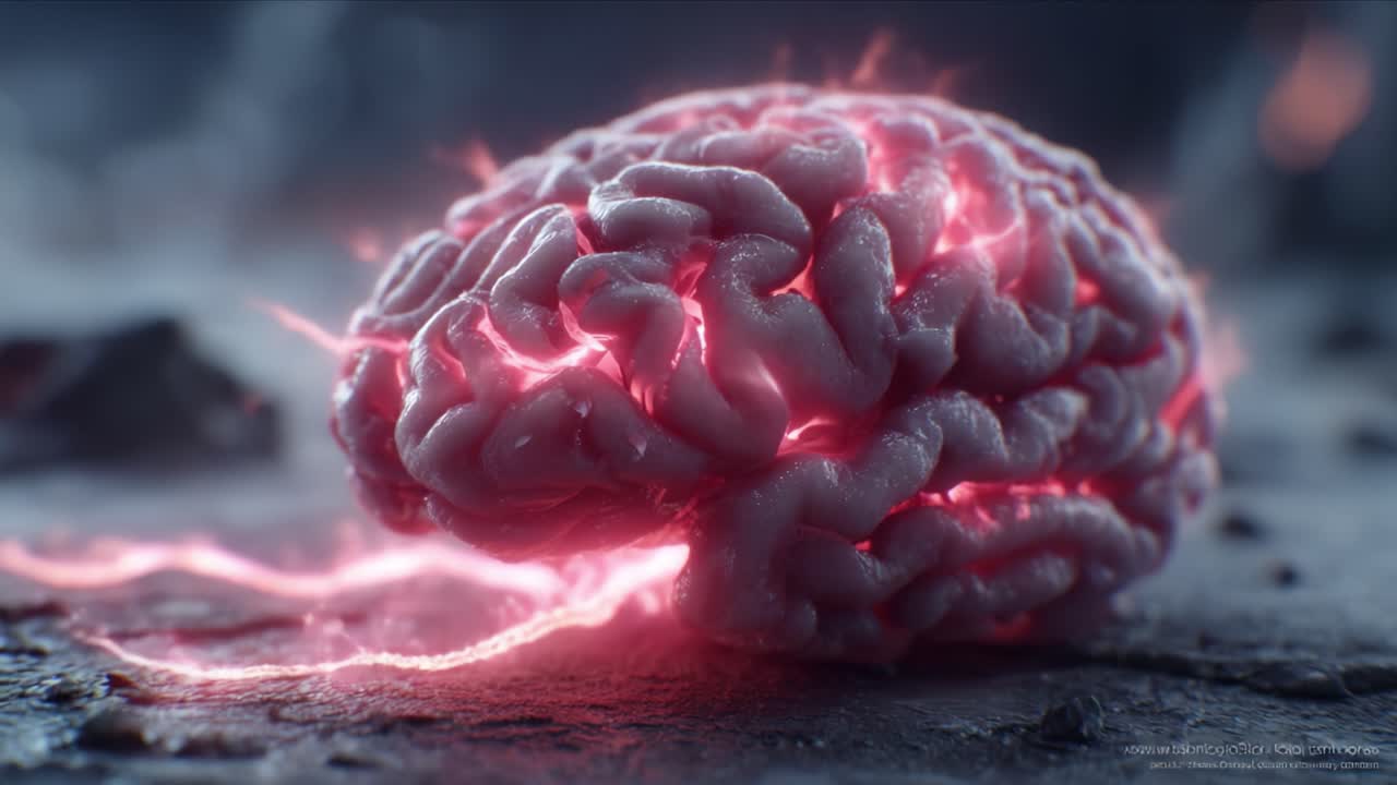 Eine faszinierende digitale Darstellung eines Gehirns, das mit lebendiger Energie und elektrischen Funken pulsiert und die komplexen Details neuronaler Verbindungen und Kreativität veranschaulicht.