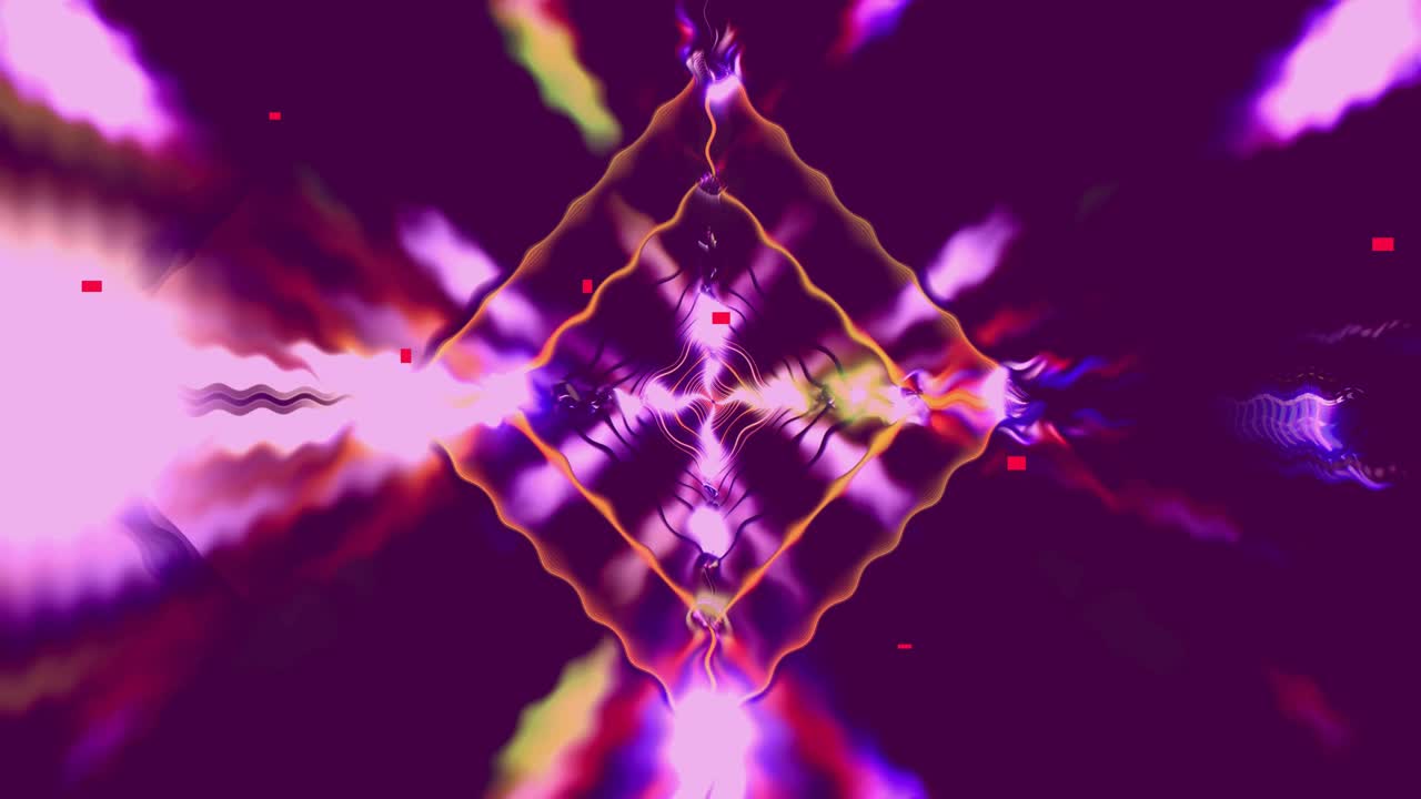 Un vivace tunnel di colori scorre e si trasforma, creando un'esperienza visiva coinvolgente. Motivi di luce e onde si muovono in un ciclo continuo, catturando l'attenzione e donando energia agli spettatori.