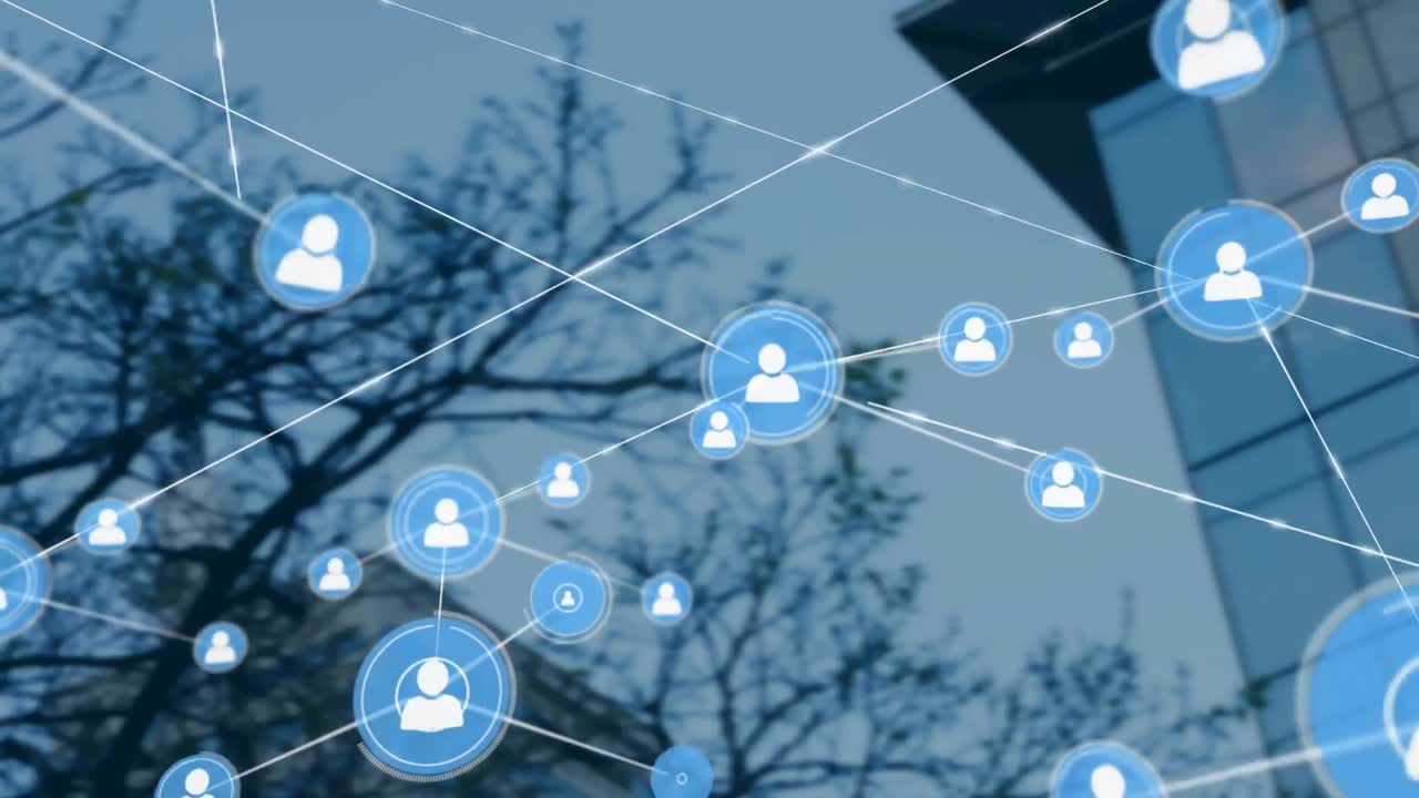 높은 건물을 배경으로 프로필 아이콘의 네트워크