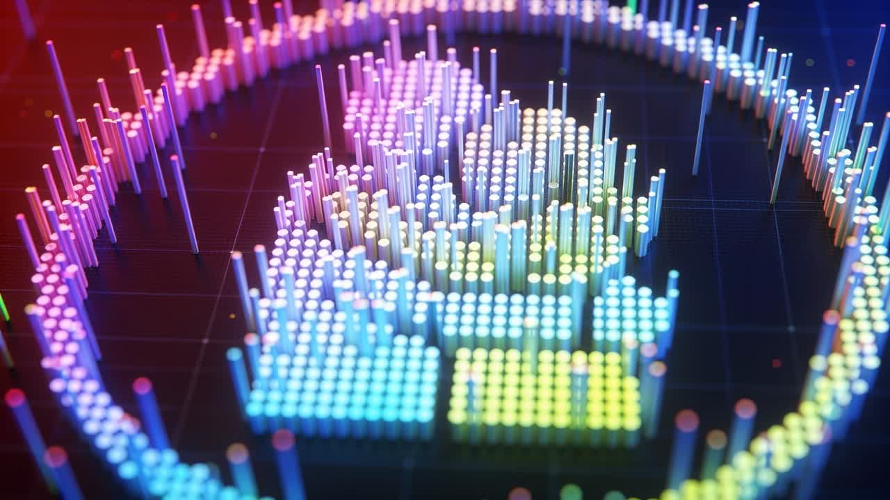 Animating 3D studio emblem during sequence pillars rising neon shifting revealing parent-child icon