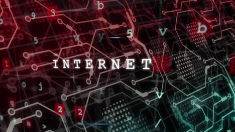 animation of internet text and data processing over circuit board