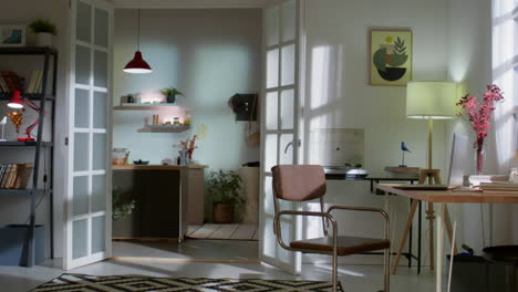 interior of living room with workplace