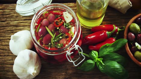 Ingredients-oil,-herbs-and-pickled-olives