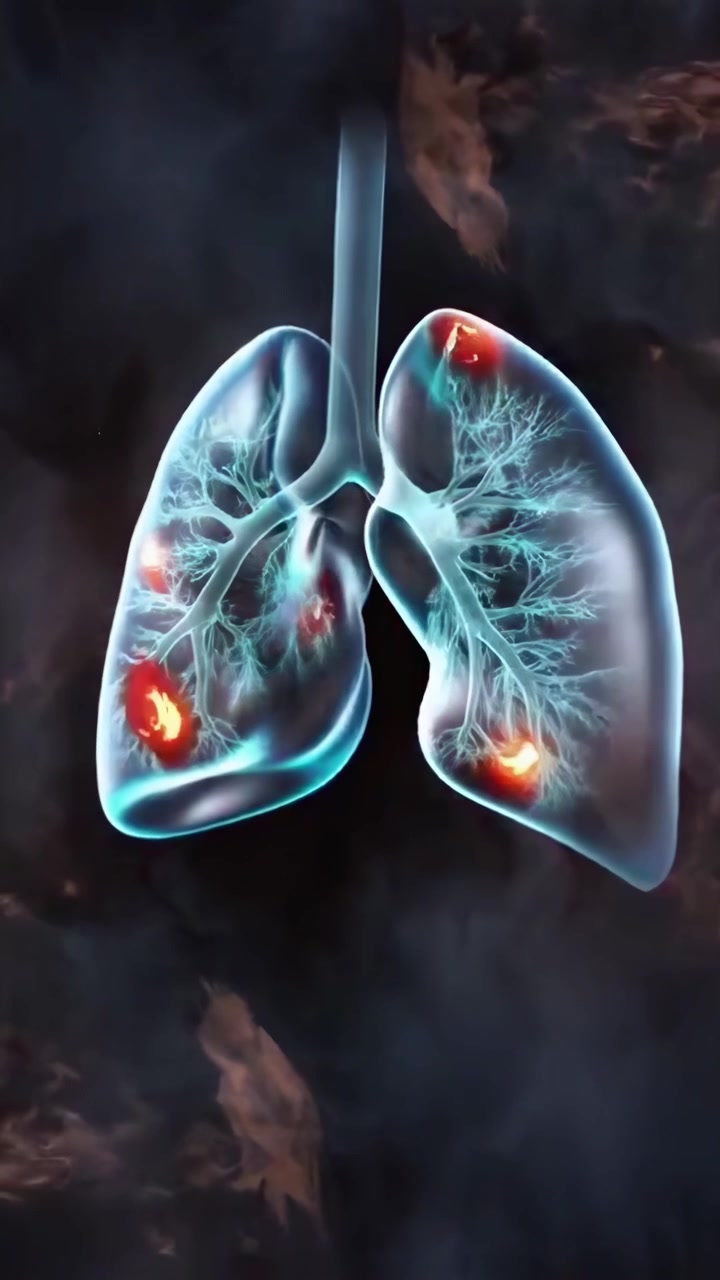 Animazione medica 3D di polmoni umani che mostra infezione e infiammazione