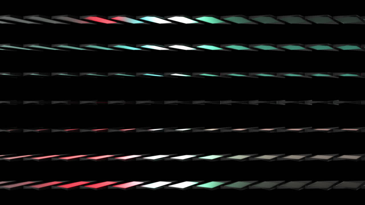 Rotating 3D Render of Abstract Identical Shapes RGB Lighting with Blue, Green, Red Colors. Minimalist Background. 4K