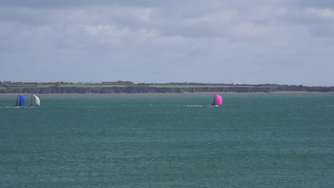 brightly coloured yachts racing in Waterford Estuary autumn day