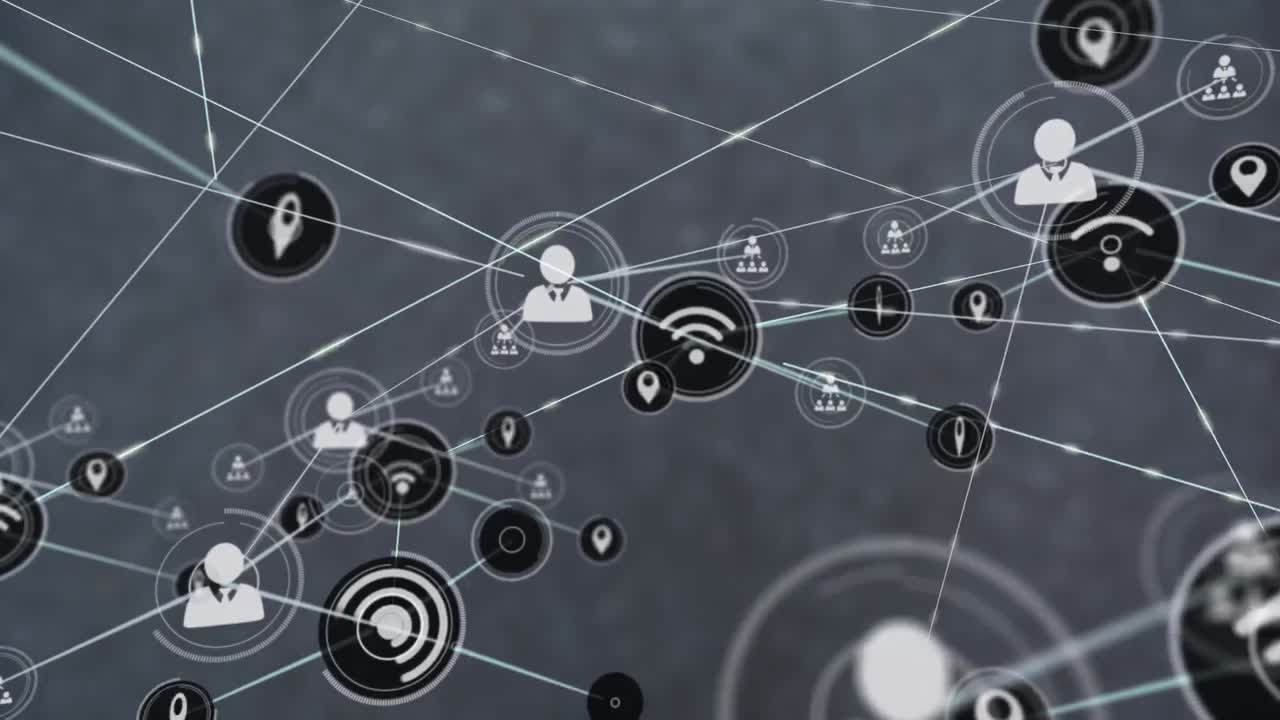 회색 배경에 대한 디지털 아이콘 네트워크의 애니메이션