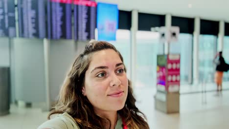 vlogger recording travel update at airport terminal