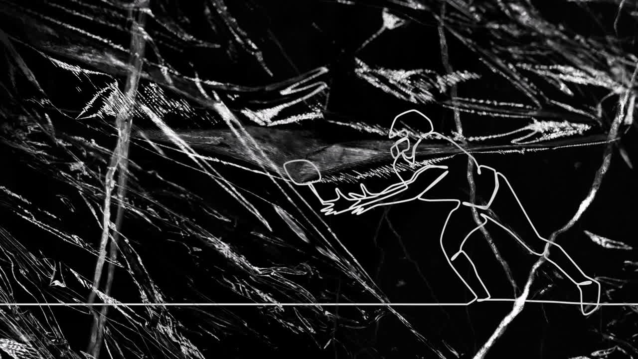 Football player catching ball animation over abstract black and white background
