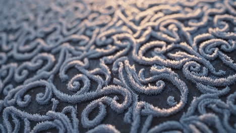 intricate frost patterns glistening in early light