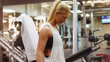 fit woman exercising with dumbbell