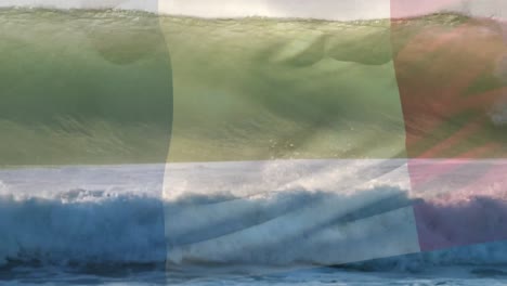 Animación-De-La-Bandera-De-Francia-Ondeando-Sobre-El-Paisaje-Marino.