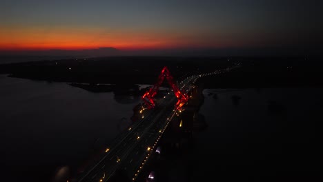 aerial view of the pandansimo bridge at sunset, bantul, yogyakarta, as part of the southern ring road route of java