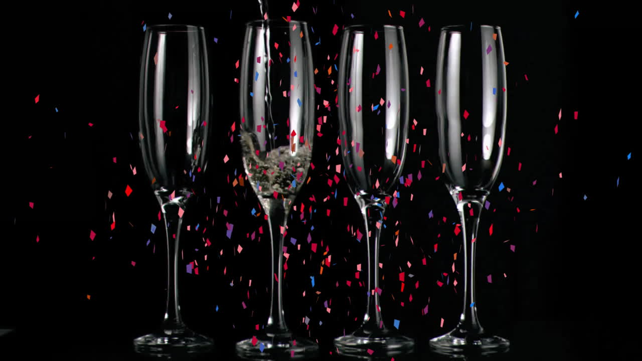 페인 컵 위에 떨어지는 콘페티의 애니메이션