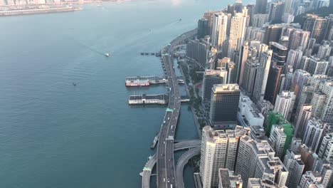 4k aerial view footage of hong kong city in sunset