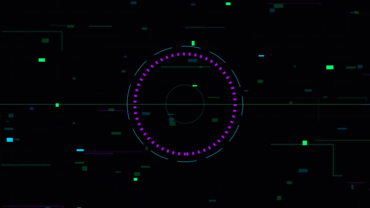 Digital HUD Interface with Glitch Effects and Circular Data Display