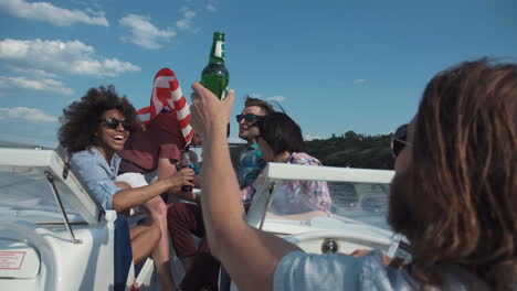 friends having fun on a boat trip