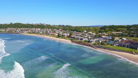 aerial view of lennox head beach and seven mile beach - beachside town in lennox head, nsw, australia