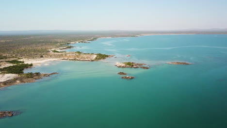 isolated tropical northern australia coast in kimberley region, aerial tracking forward