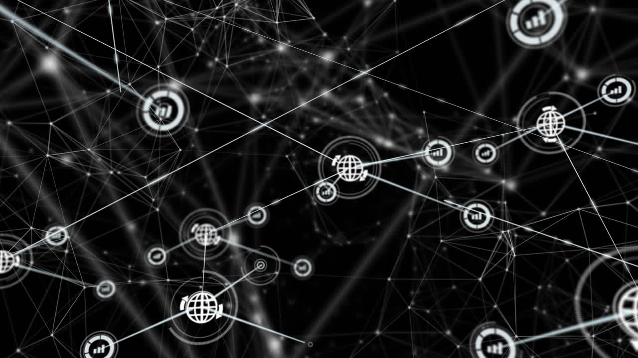 검은색 배경에 아이콘으로 연결 네트워크의 애니메이션