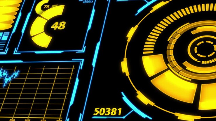Data Transmission and Digital Transformation Screen with Details in Yellow-Blue color theme (Camera Panning)