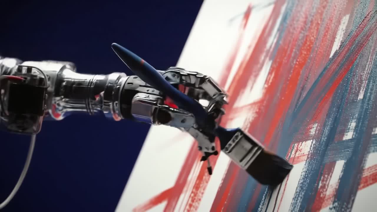 Innovative Artistry: A Robotic Hand Paints a Dynamic Canvas with Bold Strokes, Blending Colors and Showcasing the Future of Creative Expression with Technology