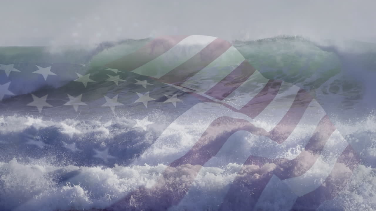 바다의 파도에 대항하여 우리  ⁇ 발을 흔드는 디지털 구성