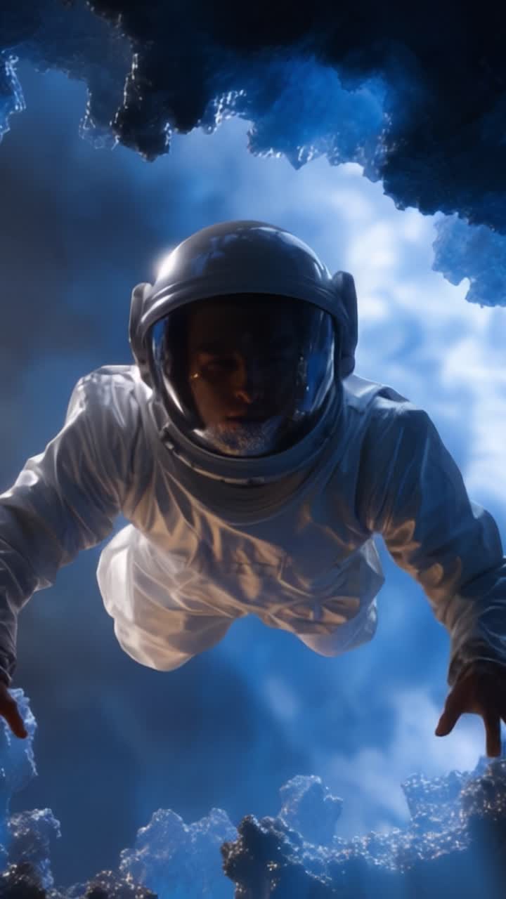 An Astronaut Floating in a Hypnotic Cosmic Environment Surrounded by Stunning Celestial Elements, Merging Exploration and Imagination in a Captivating Visual Narrative