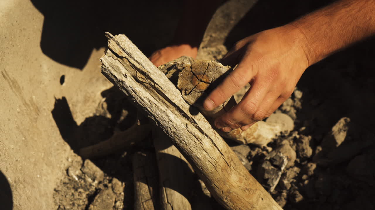 벽난로 내부에 수직으로 쌓인 나무 더미를 닫습니다.