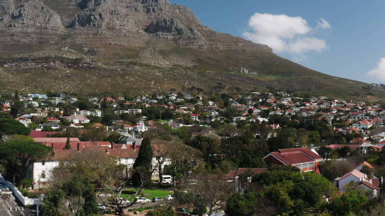 Drone Shot Over Suburb on Table Mountain in Cape Town, South Africa