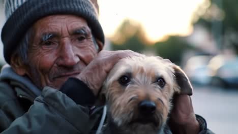 heartwarming moment between a man and his dog: a touching bond captured in two frames of emotion and connection