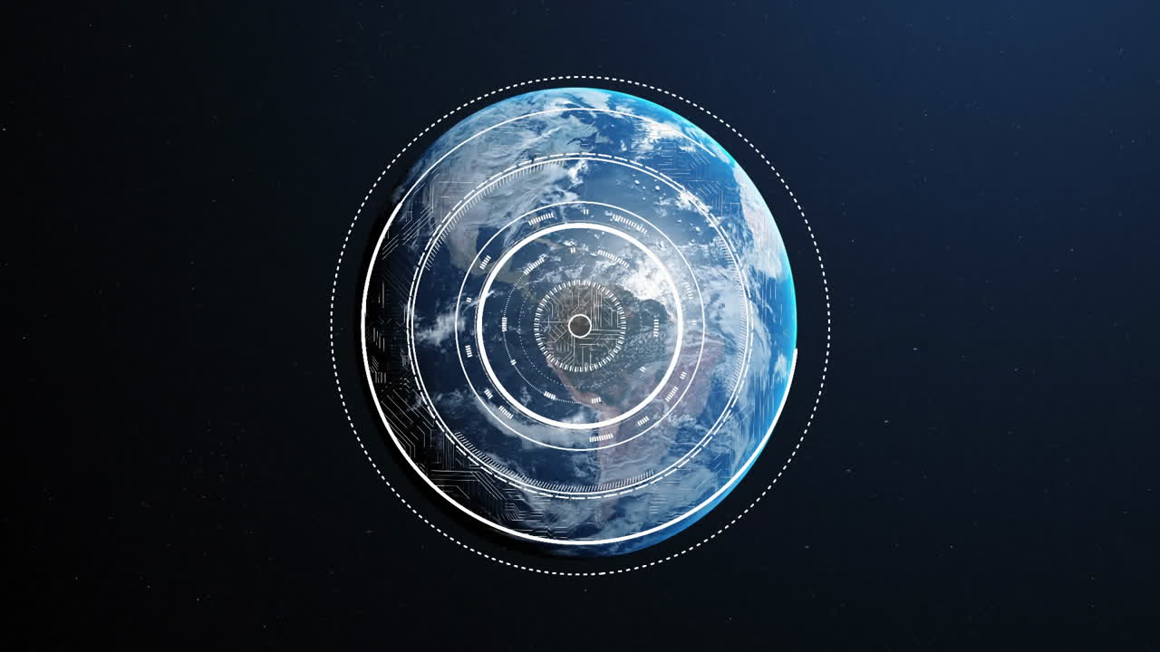 Animation of scope scanning over globe on black background