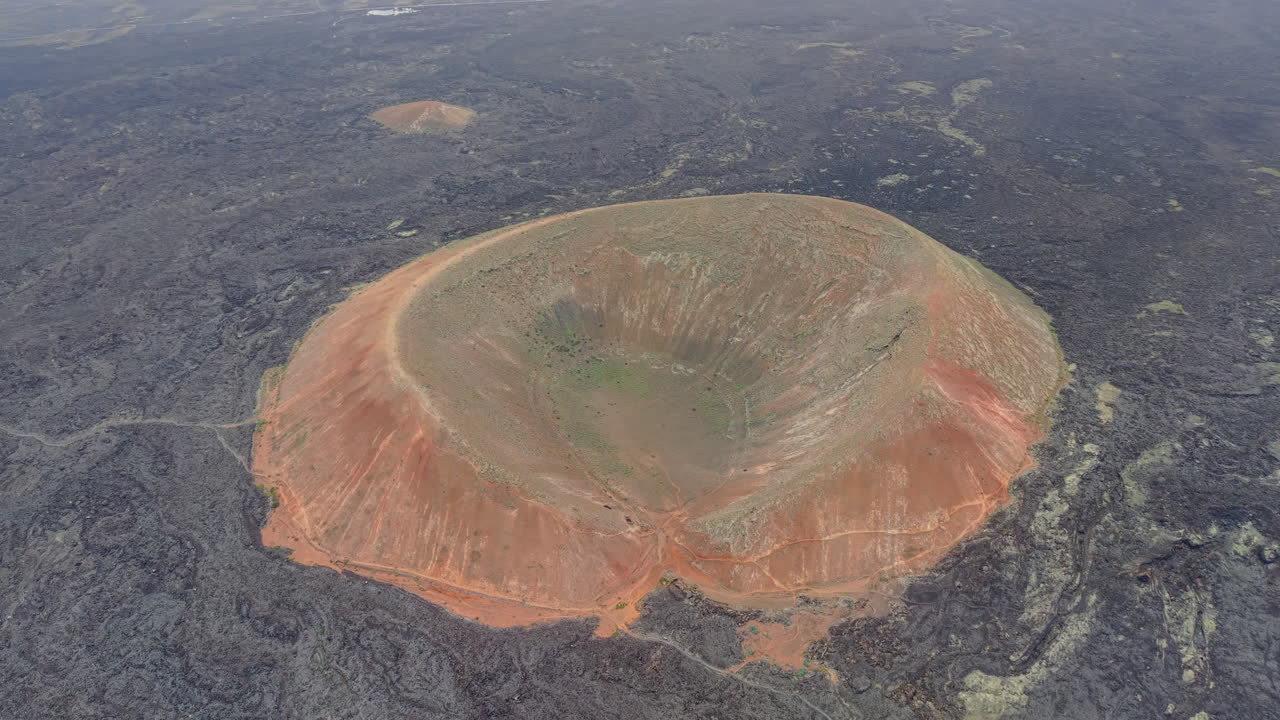 Aerial view of a volcano crater