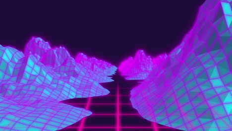 Animation-of-digital-mountains-and-squares-on-blue-background