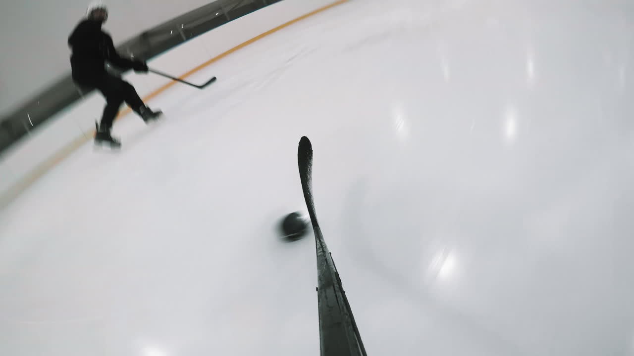 POV Of Hockey Player Skating With Puck