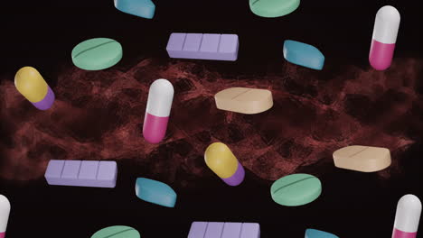 animation of floating pills over dna strand