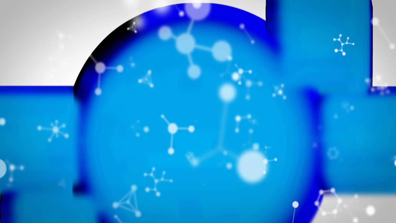 파란색 배경에 여러 개의 떨어지는 연결 네트워크의 애니메이션