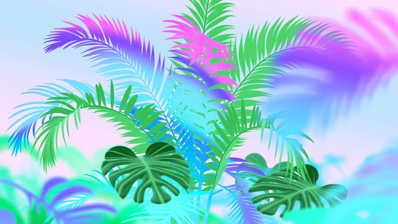Foglie tropicali al neon animate con sfondo gradiente vibrante