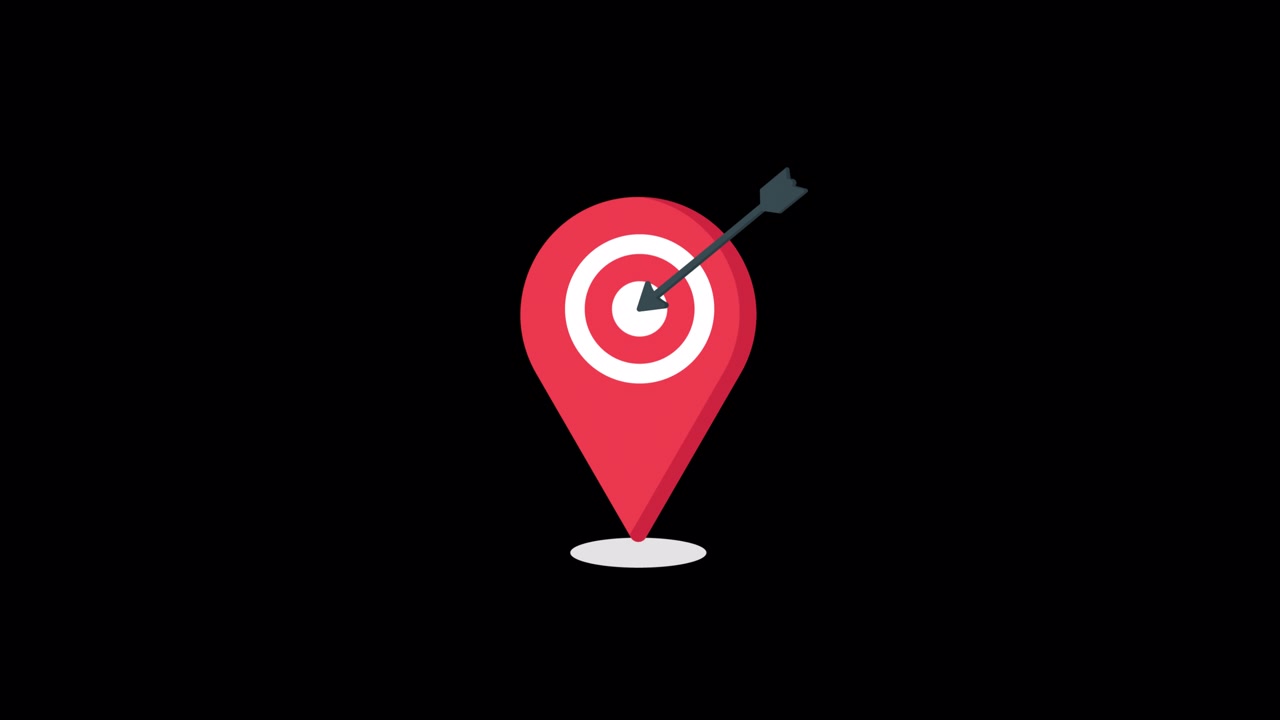 Animated Map Pin with Target and Arrow Hitting Bullseye