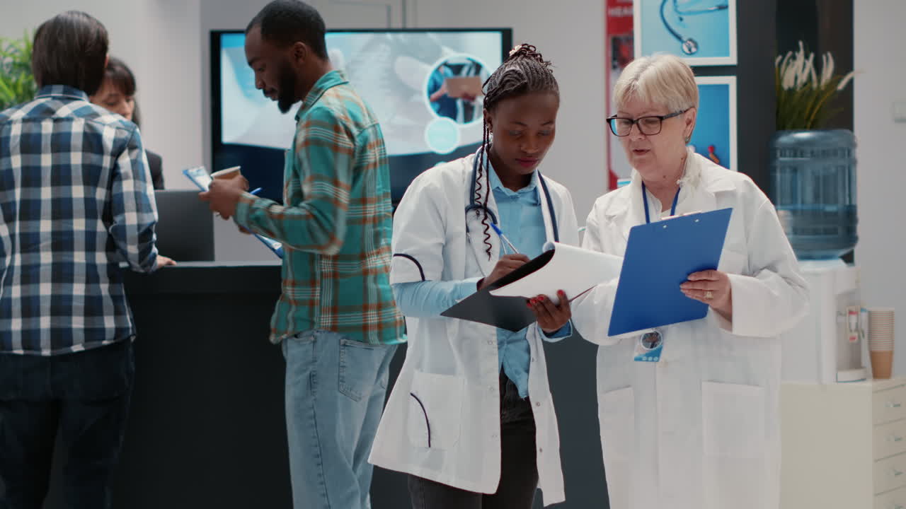 Hospital Lobby with Doctors and Patients
